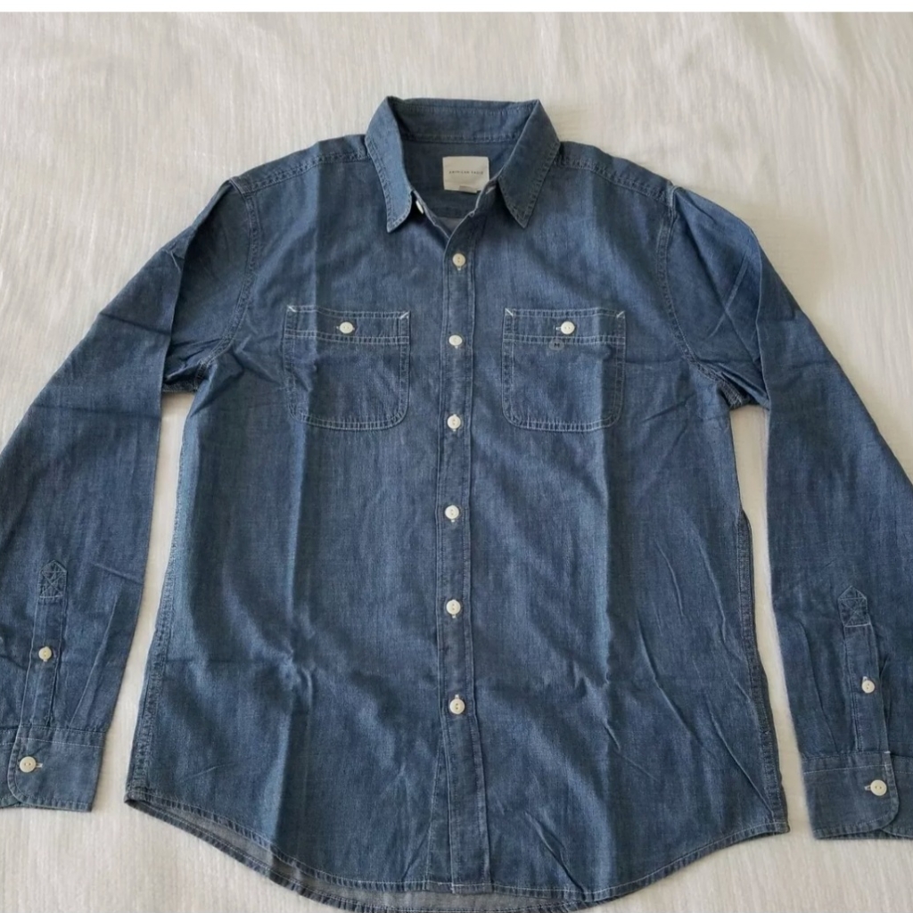 Nwt 2 Long Sleeve Mens Shirts Ae77 , American Eagle, Light Blue & Blue